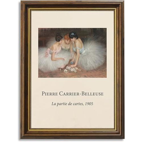 Zzuyi Vintage Brown Gold Framed Wall Art,12x16 inch Ballerina Retro Paintings,Ballerina girl playing poker Pictures for Living Room,Canvas Prints with Antique Frame