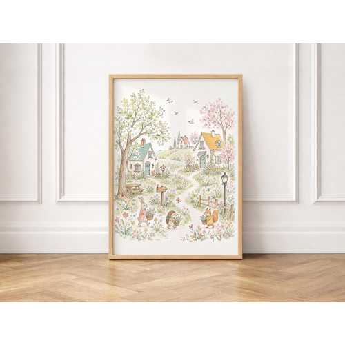 Wildflower Nursery Print, Watercolor Woodland Animals, Floral Baby Room Art, Cottagecore Decor
