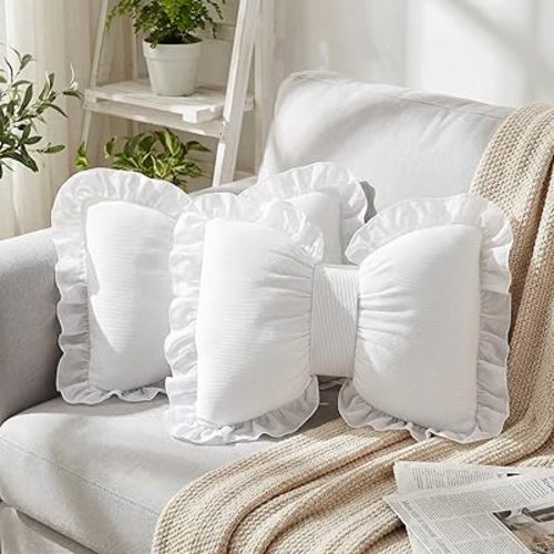 2 Pcs Bow Pillow 16 x 13 Inches Decorative Throw Pillows, White