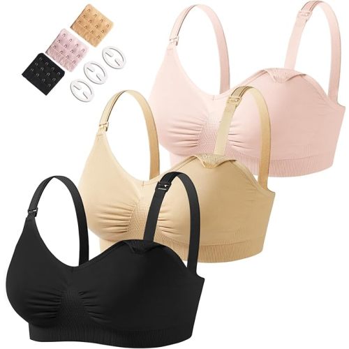 HOFISH 3PACK Full Bust Seamless Nursing Maternity Bras Bralette S-XXL with Extra Bra Extenders & Clips
