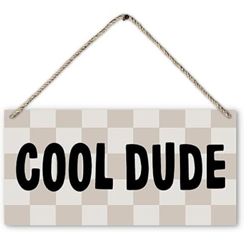 Wooden Plaque Sign Dorm Room Decor Cool Dude Preppy Retro Boho Beige | Student Room Decor | 12x6 Inch