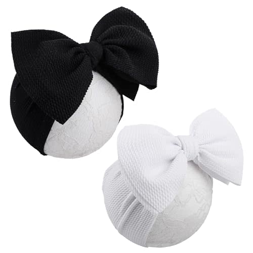 YanJie Hairband - Big Bows for Baby Girls Black & White, 2 Count (Pack of 2), Polyester, Hair Accessories, Unisex-Babies, Newborn, Infant, Toddlers, 0-6Months