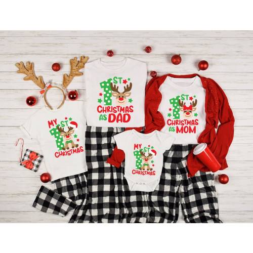 1st Christmas As A Family T-Shirt, Christmas Matching Family Shirt, First Christmas As Dad, First Christmas As Mom, Xmas Baby Announcement