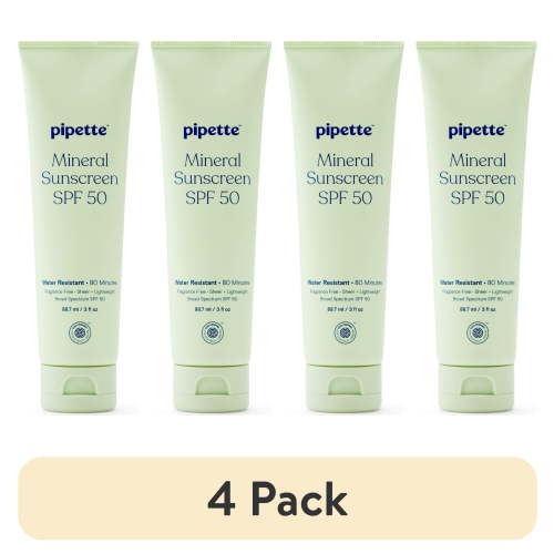 (4 pack) Pipette Mineral Sunscreen Lotion, Broad Spectrum SPF 50, 3 fl oz