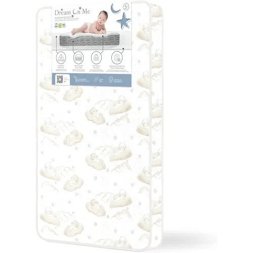 Dream On Me Twilight 5” 88 Coil Inner Spring Crib & Toddler Mattress – Brown Cloud, Greenguard Gold & JPMA Certified, Waterproof & Stain-Resistant Cover, Fits Standard Full-Size Cribs & Toddler Beds