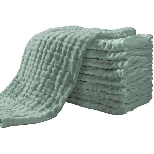Yoofoss Muslin Burp Cloths for Baby 10 Pack 100% Organic Cotton Baby Washcloths for Boys Girls Large 20''X10'' Super Soft and Absorbent Dark Green