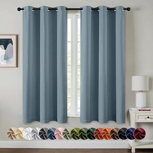 MIULEE Blackout Curtains for Bedroom Living Room 2 Panels, Thermal Insulated Room Darkening Drapes Grommet Noise Reducing Light Blocking Window Treatments 63 Inches Long 40x63 Inch Greyish Blue