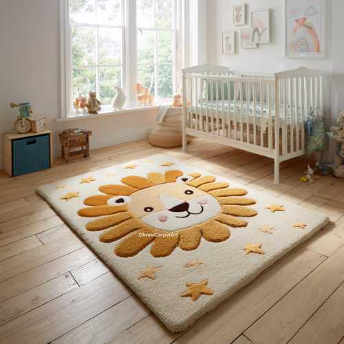 Handmade Wool Lion Kids Rug: Nursery & Playroom Decor
