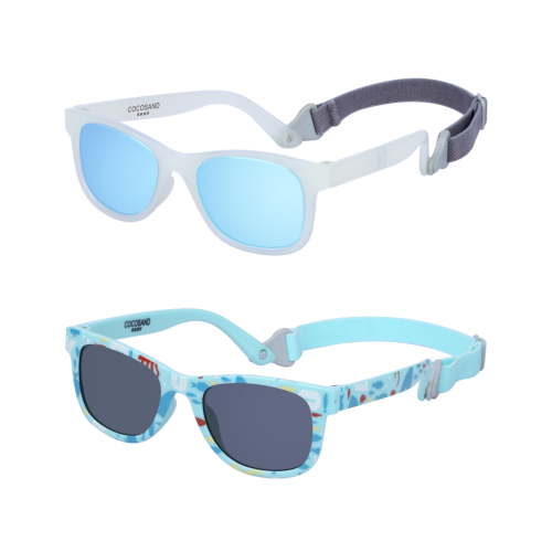 COCOSAND Baby Sunglasses with Strap Classic Square Frame UV400 for Infant Toddler Boys Age 0-24 Months, 2-Pack