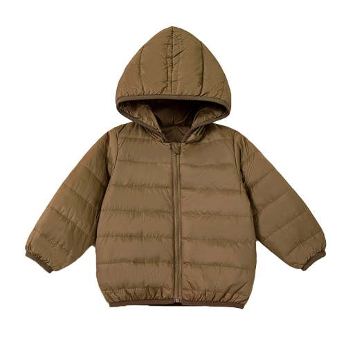 Curuila Infant Boys Girls Coat Long Sleeve Solid Color Crew Neck Lightweight Winter Jacket With Hood Coffee Size 6-9 Months
