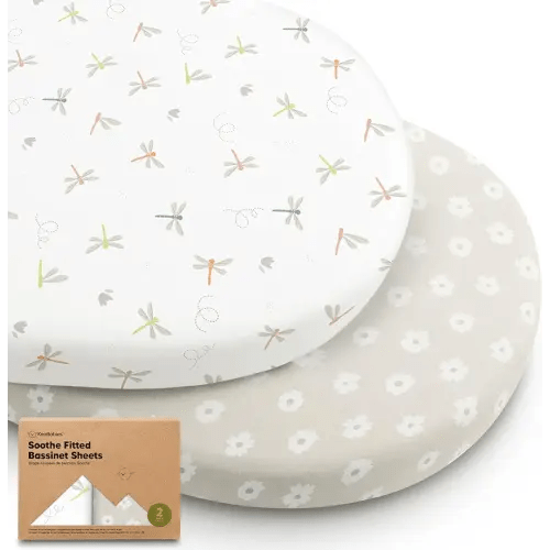2-Pack Organic Bassinet Sheets for Girls, Boys - 100% Cotton Bassinet Mattress Sheets Compatible with Halo Bassinest Swivel Sleeper, Graco, Baby Delight, Chicco, Unisex Fitted Bassinet Sheets (Meadow)