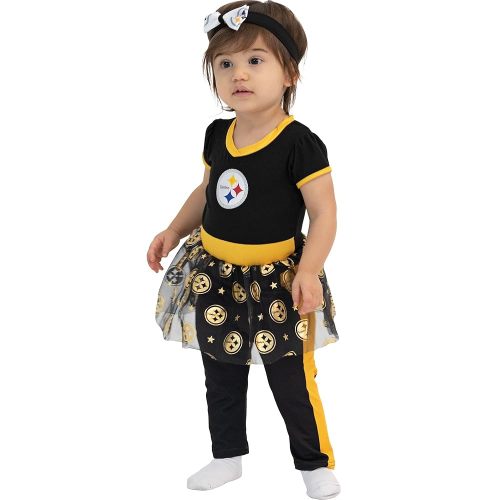 MODERN HERO NFL Officially Licensed One-piece Bodysuit with Mesh Skirt, Leggings and Matching Headband