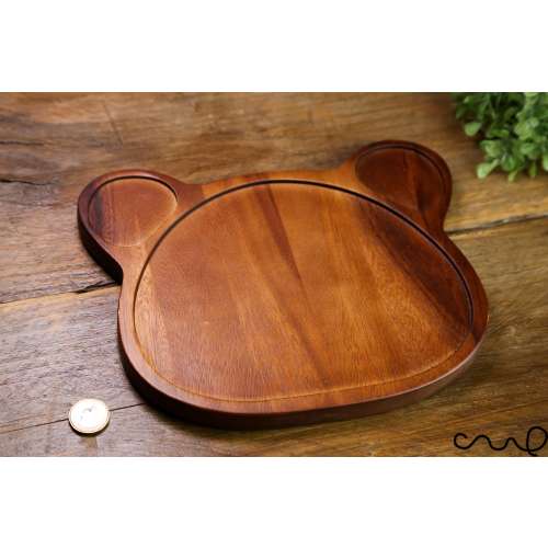 Handmade Acacia Wood Bear Plate: Kid's Food Server