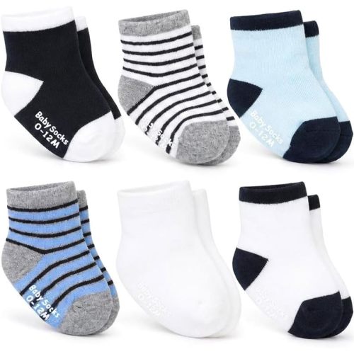6 Pairs Baby Socks Infant Newborn Socks Non Slip Gripper 0-12 Months
