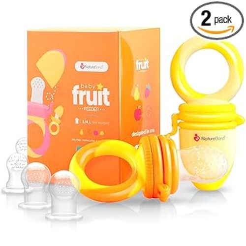 NatureBond Baby Food Feeder/Fruit Feeder Pacifier Nibbler (2 Pack) - Infant Teething Toy Teether Weaning in Appetizing Colors | + Additional Silicone Sacs