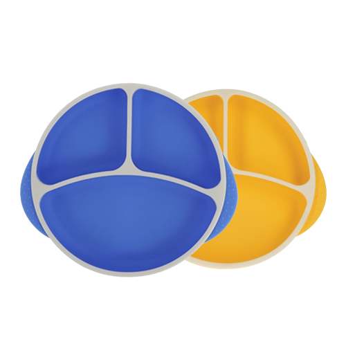 Round Silicone Suction Plate & Lid (2 Pack) | Blue / Yellow