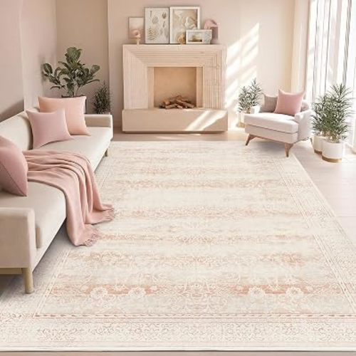 LAISE Pink Washable 9x12 Area Rugs for Living Room Abstract Large Rug for Dining Room Bedroom Carpet Modern Non Slip Indoor Rug for Girls Bedroom Dorm Living Room Dining Room Powder Room(Pink 9x12)