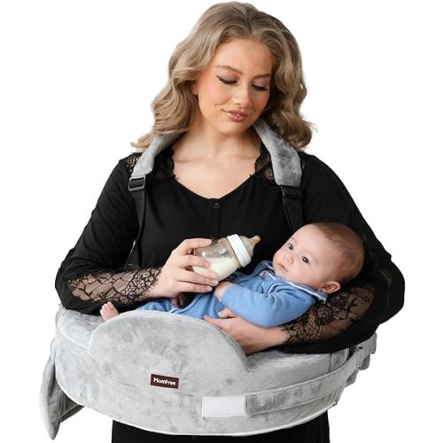 Nursing Pillow for Standing/Sitting Use- Springy Memory Foam for Support & Comfort, Large Breastfeeding Pillow - Safety Fence, Adjustable Waist Belt and Support Backrest, Removable Cover with Pocket