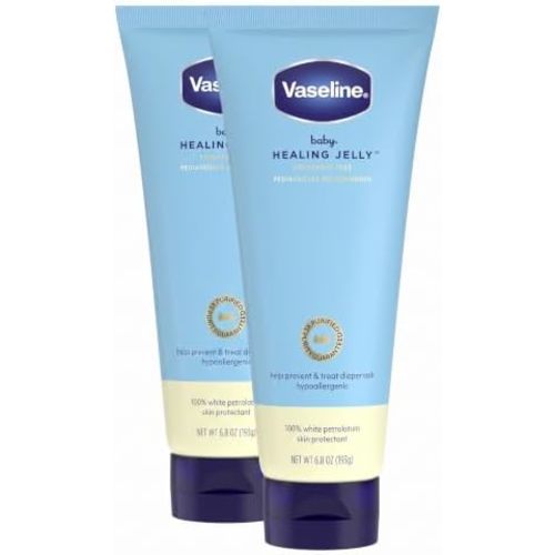 Vaseline Baby Healing Jelly 100% White Petrolatum Skin Protectant 1 ct for Preventing & Treating Diaper Rash, with a Hypoallergenic, Pediatrician-Recommended Formula, 6.8 OZ (Pack of 2)