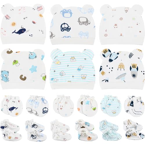 Geyoga 18 Pcs Baby Hats Mittens and Socks Set Newborn
