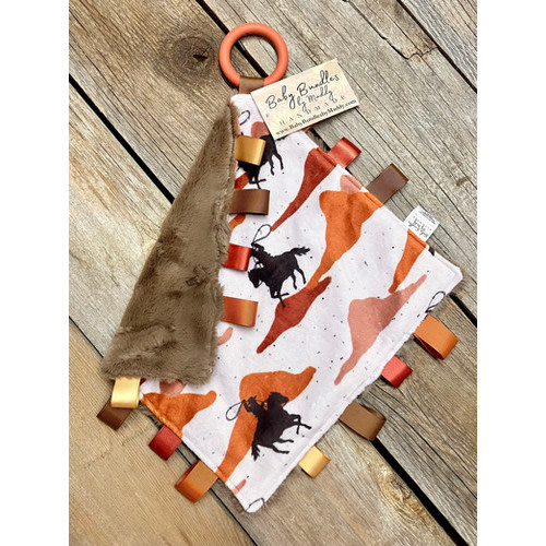 Desert Cowboy Silhouette Minky Tag Lovey with Silicone Teething Ring