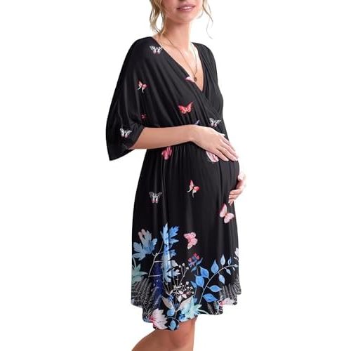 Ekouaer 3 in 1 Labor/Delivery/Hospital Gown Maternity Dress Nursing Nightgown Sleepwear for Breastfeeding