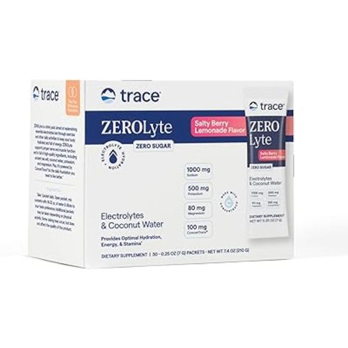 Trace Minerals ZeroLyte Salty Berry Lemonade Flavor - Sugar Free Electrolyte Drink Mix - Supports Hydration, Energy, Stamina - Ancient Sea Salt, Full Spectrum Minerals, Coconut Water - 30 Packets