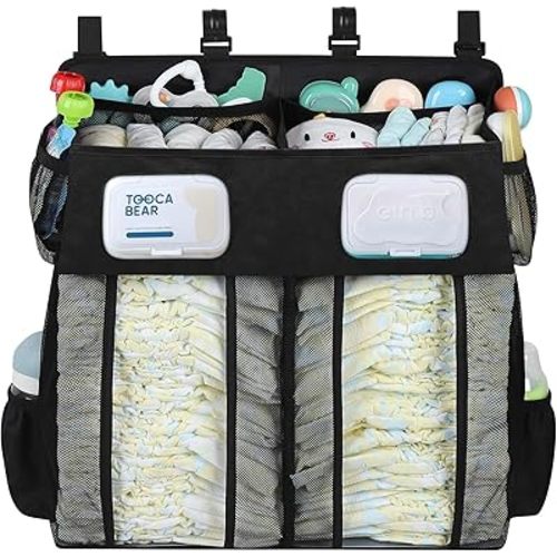 Accmor Changing Table Diaper Organizer, Hanging Diaper Caddy Organizer Stacker for Cribs Changing Table Playard Wall Baby Essentials Storage, Black