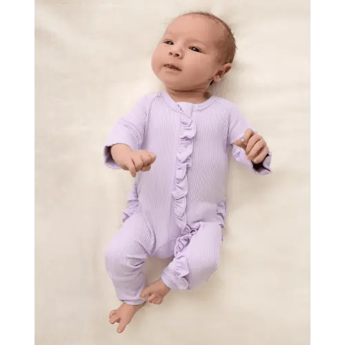 Misty Lavendar Ribbed Ruffel Zippy - 0-3m