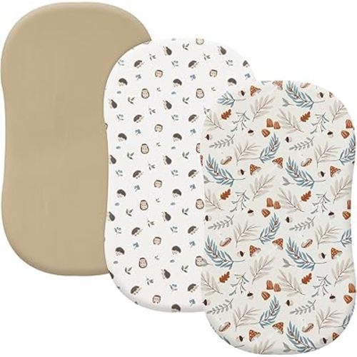 PHF 3 Pack Soft Bassinet Sheets, Leaf&Mushroom Breathable Comfy Cradle Sheets for Baby Boys, No Slip Universal Fit for Most Cradle and Bassinet Mattress, Leaf&Mushroom