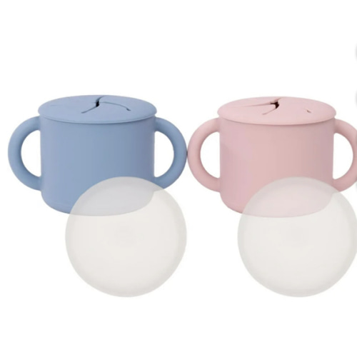 WeeSprout Snack Containers, Food Grade Silicone Cups, Spill-Proof Tops for Toddlers & Babies, 2 pack - Matte Pink & Matte Blue
