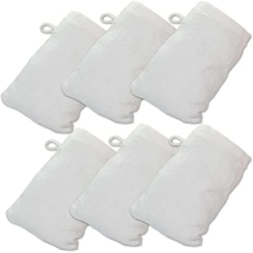 Made Easy Kit Bath Mitts - Pack of 6 - (6" x 9") European Style Washcloth with Loop (White, 6 x 9 inches)