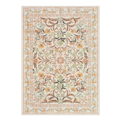 Kaldi Oriental Botanical Floral Machine Washable Area Rug with Non-Slip Backing for Living Room, Dining Room, Bedroom