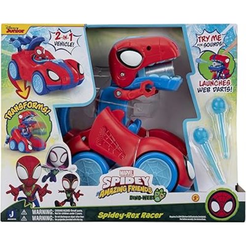 MARVEL Spidey and His Amazing Friends Spidey-Rex Racer - 8-Inch Vehicle with Sounds that Transforms from Vehicle Into Dinosaur