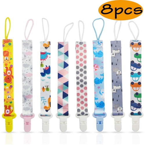 Kabuer Pacifier Clips, Baby Girl and Boy Pacifier Holder 8 Pack, Soothies Teething Leash, Universal Fit