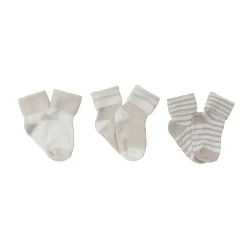 Bilbi 3 Pack Cozy Turn Top Sock Stripe Natural | Baby Bunting AU