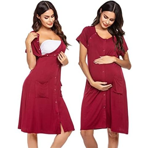 Ekouaer 3 in 1 Labor/Delivery/Hospital Gown Nursing Dress Maternity Nightgown Sleepwear for Breastfeeding with Button S-XXL
