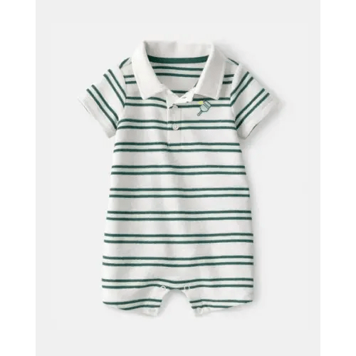 Baby Boy Pickleball Stripe Short-Sleeve Romper - Green/White | Carter's