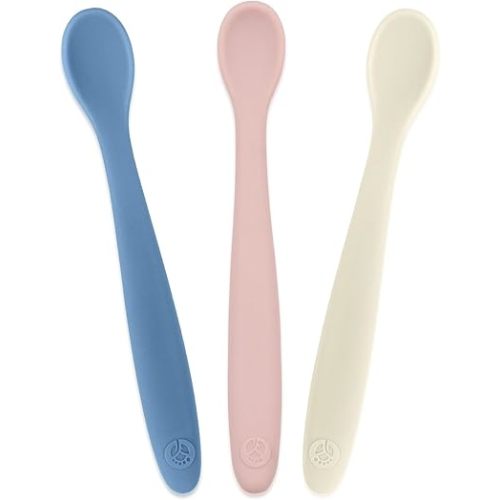 WeeSprout Silicone Baby Spoons - First Stage Infant Feeding Utensils With Soft-Tip, Bendable Kitchenware for Parent & Self-Feeding, Ultra-Durable, Dishwasher Safe, Travel Case, Set of 3