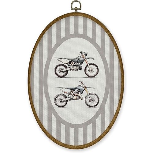 JMENGSSFL Dirt Bike Boy Nursery Oval Wall Art Decor, Racing Canvas Prints, Boys Vintage Motorcycle Framed Wall Art for Kids Boy Toddler Room Playroom Decor, 8.6x11.4 Inch