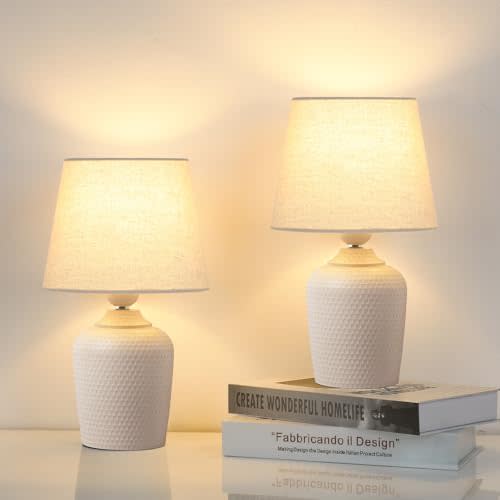 11.8’’ Small Table Lamps Set of 2 for Bedroom Kid’s Room, Beige & Cream | Cute & Unique, Perfect for Bedside Nightstand Desk Nursery Reading, Fabric Shade