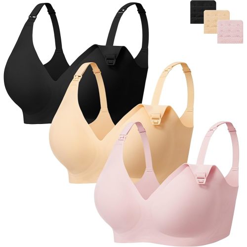 Angelhood Nursing Bras for Breastfeeding Support Maternity Bras Seamless Pregnancy Bralette for Women with Extender 3 Pack