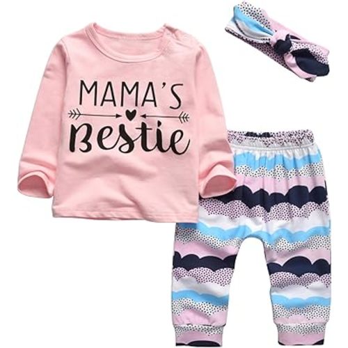 KuKitty 3Pcs Baby Girl Outfits Set Long Sleeve T-Shirt Tops Flowers Pants with Headband