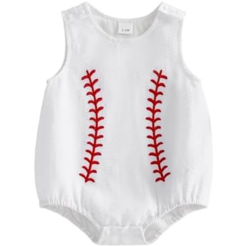 Baby Boy Girl Baseball Outfit Baseball Embroidery Bubble Romper Stripe Sleeveless Bodysuit Infant Summer Clothes