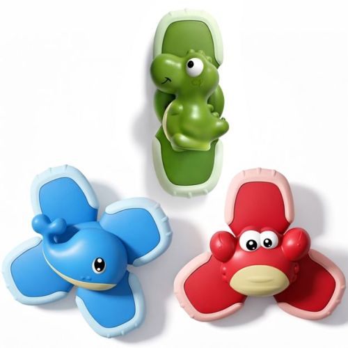 Cartoon Suction Cup Spinner Toys for Toddlers, 3 PC Sensory Fidget Spinners, Bath Toys for Babies & Kids, Interactive, Engaging Baby Fidget Toys