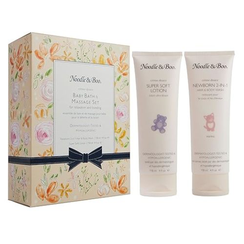 Noodle & Boo Baby Bath & Massage Gift Set – Includes 4 oz Newborn Hair & Body Wash & Super Soft Lotion, Hypoallergenic, Pediatrician-Tested, Dermatologist-Tested for Delicate and Sensitive Baby Skin
