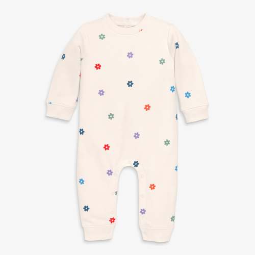 Baby sweatshirt romper in mini blooms - Oat blooms / 6-12