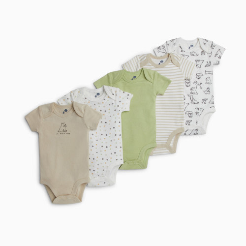 Small Story Organic Cotton Short Sleeve Printed Bodysuit (5 Pack) - Crazy Dogs, 0-3 M