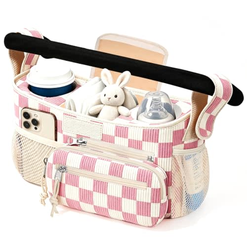 Femuar Universal Stroller Organizer, Stroller Caddy with Cup Holder | Large Capacity,Detachable Bag,Waterproof,Machine washable,Long Shoulder Straps,Fits Most Strollers