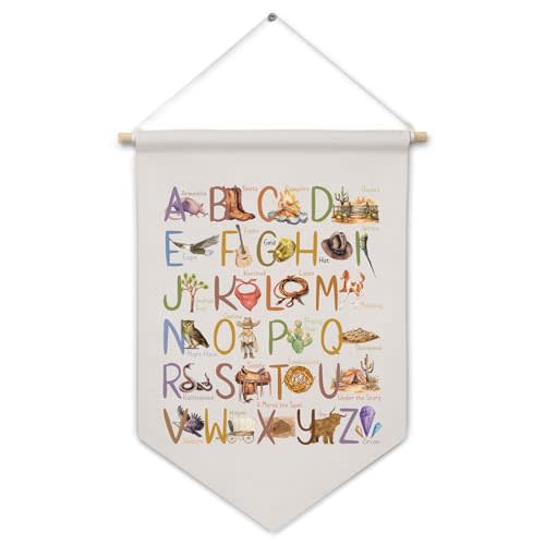 ArtisaEura Western Alphabet Wall Canvas Banners, Western Nursery Decor, Alphabet Educational Hanging Display Pennant Banner Flags, ABC Nursery Wall Decor for Kids Room Bedroom Playroom